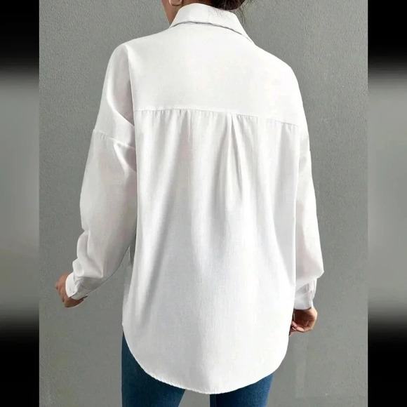 Oversized Delicate Embroidered Sequined Blue Eye Pattern Casual Long Sleeve Shir - Picture 2 of 5